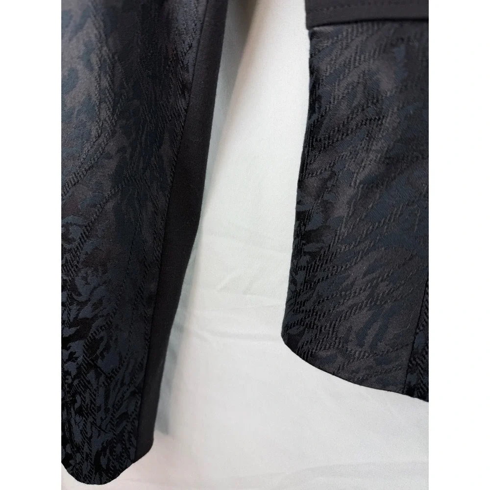 Tahari Womens Black Jacquard Moto Jacket Zip Front Peplum‎ Hem Size 8